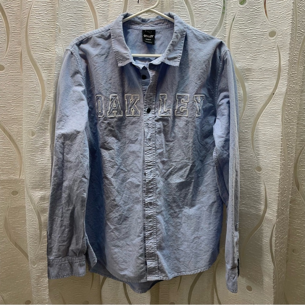 Oakley Button Down Shirt‎ Mens XL Blue Excellent Embroidered Logo Custom Fit